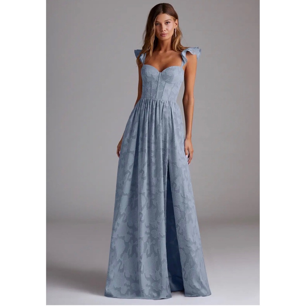 Azazie Denisse Powder Blue Corset Maxi Dress Size 6 New Autumn Wedding Dress